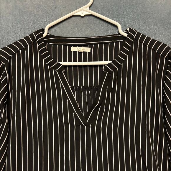 Maurices XL Black White Striped Roll Sleeve Blouse Tunic Top Business Office - Picture 1 of 9